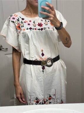 Embroidered  Mexican Cotton Midi Dress in White